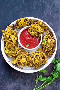 Baked Pakora - Baked Onion Bhaji Recipe - Vegan Richa