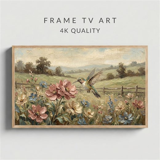 Spring Frame TV Art, Provence Lavender Field With Bird, Sunny Village Landscape, Vintage Oil Painting, Rustic French Countryside, 4K - Etsy