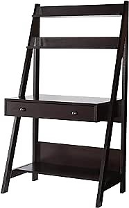 Benzara Contemporary Style Ladder Desk With 3 Open Shelves, Brown
