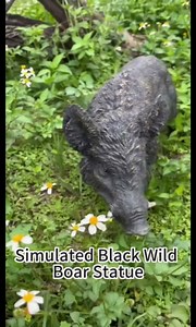 12.2" H x 21.3" L Realistic Wild Boar Garden Statue, Weather-Resistant Resin Outdoor Animal Sculpture, Lifelike Lawn Yard Patio Decor, Rustic Wildlife Ornament for Indoor & Outdoor (Black Wild Boar)
