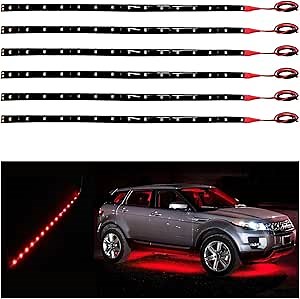 Dickno 6 PCS 15 LED Strip Underbody Light, 1Ft 12V Waterproof Car Led Interior Exterior Strip Light with 6 Inch Wire, Flexible Auto Light Strip Decoration for Car Motorcycle Truck Boat (Red)