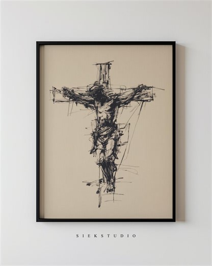 Modern Crucifix Wall Art Printable Abstract Jesus on Cross Sketch, Minimalist Christian Decor, Contemporary Religious Artwork 658 - Etsy