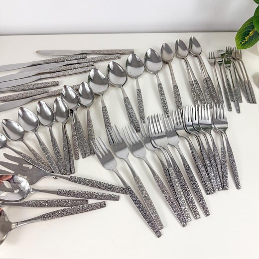 Vintage Oneida Wm A Rogers Deluxe Stainless Flatware Set in Malibu Pattern, Mid Century Modern Floral Stainless Flatware, Cottagecore - Etsy