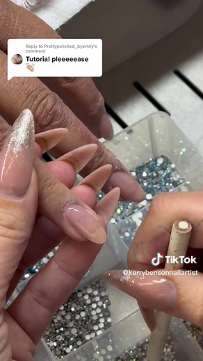 Replying to @Prettypolished_byemily my method of fixing bling 💅🏻👌 theres no magic answer to this really,. Theres lots of methods, But this works for me. #nails #naturalnails #overlay #nailtutorials #watchmework #blingnails #nailtechskills #acrylicnails #swarovski #swarovskicrystals