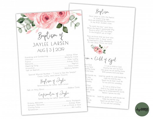EDITABLE, LDS Baptism Program Template, Printable Baptism Program, Lds Girl Baptism, Lds Baptism, DIY, Editable Template, Floral, Greenery - Etsy