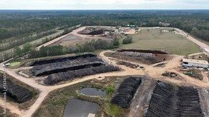 Forestland and forestry industry in USA. Aerial of logging operation for pulpwood.