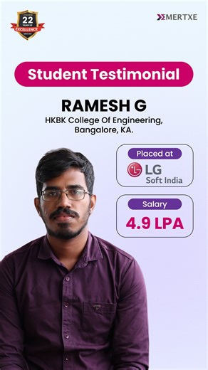 Emertxe | Build A Career In Core Domain 🚀 on Instagram: "🎉Congratulations to Ramesh G on getting placed at lgsoft! 🚀 After completing his B.E. from @hkbkgroupofficial he joined @emertxeit to turn his passion for embedded systems into a career he discovered his interest in #embeddedsystems and took the leap by enrolling at @emertxeit. 🚀 Dreaming of a core tech career in #embeddedsystems & #iot? Exclusive offers on our #embeddedsystems & IoT courses! Register throug