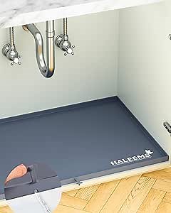 Silicone Under Sink Mat for Bottom of Kitchen Sink with Unique Drain Hole Design - Protect Sink Cabinet, Under Sink Tray for Kitchen Waterproof