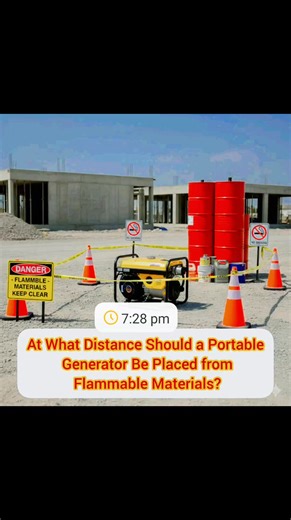 At What Distance Should a Portable Generator Be Placed from Flammable Materials? 🔹 Standard Safe Distance 👉 Minimum 6 meters (20 feet) away from: Flammable liquids Gas cylinders Fuel storage Hot work areas 🔹 Why This Distance Is Required Prevent fire and explosion Reduce heat and spark exposure Allow proper ventilation 🔹 OSHA / Industry Practice Portable generators must be placed: In open, ventilated areas Away from ignition sources 🔹 Example A diesel generator is placed 6 meters away from 