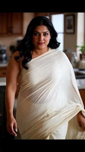 Cream Saree Magic ✨ Grooving While Cooking! 💃