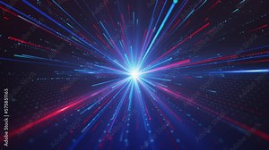 Blue Ray Stripes Emission, Blue and red particle line shuttle, particle stripe emission, blue technology line, blue grid line background video.