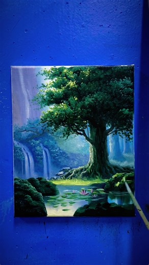 Magical Forest & Waterfall Acrylic Painting 🎨✨ #landscapepainting