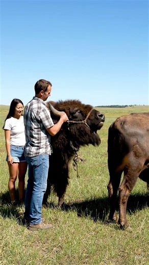 The bull kisses the female cow's tail fro78
