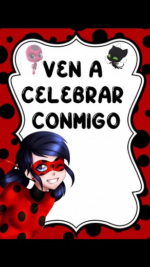Invitación Digital Cumpleaños Ladybug para Editar