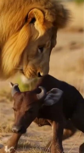 A big lion saved baby cow #animals #help #shorts #amazing #lion