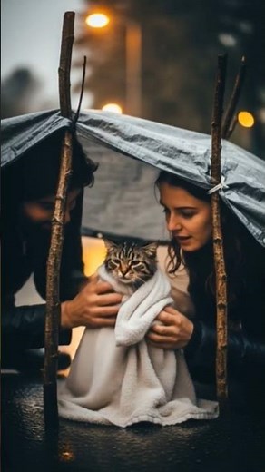 Under the Rain – A Rescue in Time 2 🌧️🐈‍⬛ #shorts #cat #catstory #dreamscreenai