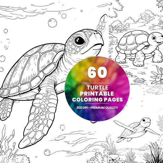 60 Turtle Coloring Pages, Sea Turtle & Tortoise Printable Sheets (PDF) - Etsy