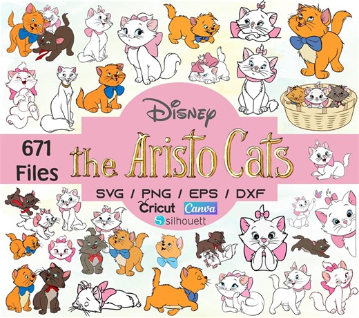 Disney the Aristocats SVG Bundle | 671 Files PNG Eps DXF | Marie Berlioz Toulouse Duchess O'malley Kittens Clipart Cricut Silhouette Canva - Etsy