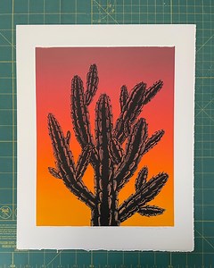 Large Multicolor Linocut Print - Mojave Desert Print - Desert Cactus - Desert Landscape Print - Western Desert Cactus Print - Rustic Decor - Etsy Canada