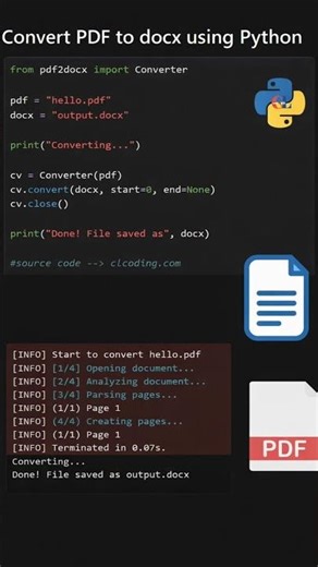 PDF to Docx Convert Using PYTHON #share #comment #subscribe #like