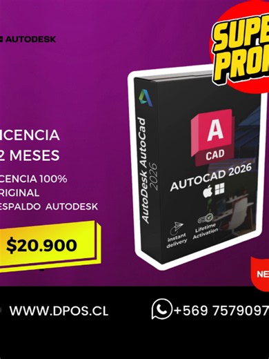 Prefiere el original ! SUPER PROMO ! AUTOCAD 2026 - 1 Año. Entrega Inmediata. Instalación Remota GRATUITA Windows / MacOS Encuentrálo en nuestra Tienda Web Oficial : WWW.DPOS.CL #autocad #autocad2026 #autodesk