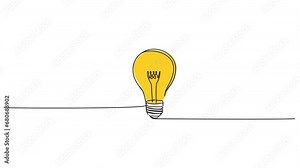 animated continuous single line drawing of glowing light bulb, inspiration and innovation line art animation