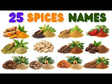 25 Spices Names in English with Pictures & Pronunciation | Indian Spices Vocabulary for Kids
