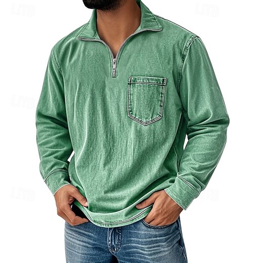 Men's Polo Shirts Quarter Zip Polo Daily Wear Date Quarter Zip Long Sleeve Fashion Basic Plain Zipper Pocket Spring Fall Regular Fit Black Pink Blue Dark Green Purple Brown Polo Shirts 2025