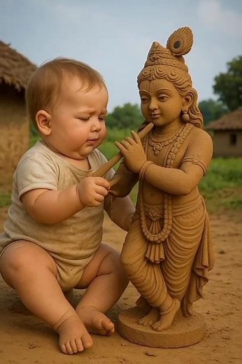 Baby Taking Blessings from Krishna Bhagwan 🌌💙 | Divine Cosmic Moment