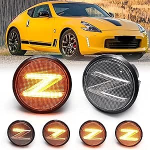 Amber LED Sequential Side Marker Lights for Nissan 370z Z34 2009-2020, 350Z Z33 2003-2009 Fender Turn Signal Replace OEM 26165-1EK0A, Clear Lens