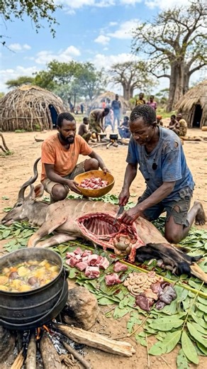Hadzabe Kudu Meat Stew by the Baobab Savanna 🥩 #tribal #indigenous #shorts