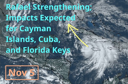 🌀 Tuesday video update on Tropical Storm #Rafael, which will impact the #CaymanIslands and #Cuba as a hurricane today and Wednesday, with Tropical Storm Warnings also issued for the #Florida Keys for late Wednesday and Thursday. | Tropical Tidbits