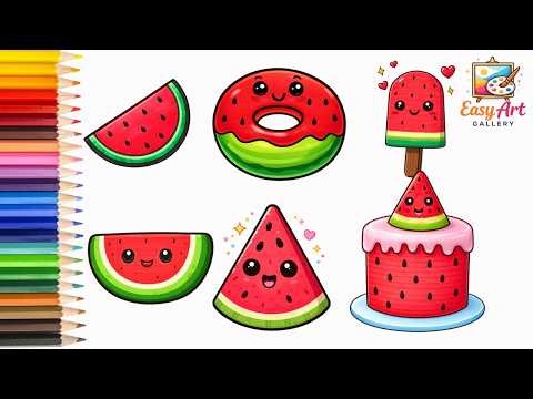 How To Draw 6 Watermelon Drawings For Kids | Cute Easy Drawing Step By Step For Kids