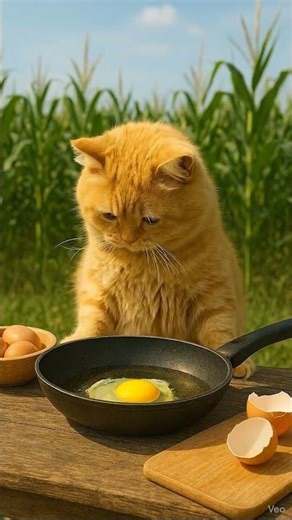 Egg-cracking cat 🍳