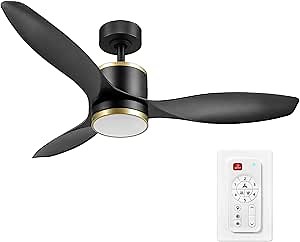 GLOBE Electric Edinburgh 48 in. Smart Ceiling Fan with LED Light, Remote Control, Whisper Quiet DC Motor, 6 Speeds, Black with Brass Accents