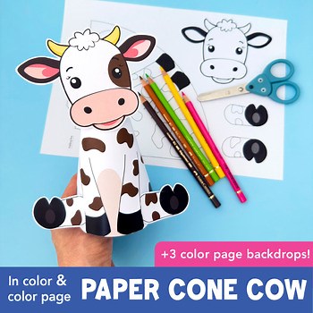 Farm Animal Craft Paper Cone Cow Printable | Low Prep Cow Cut & Glue Activity