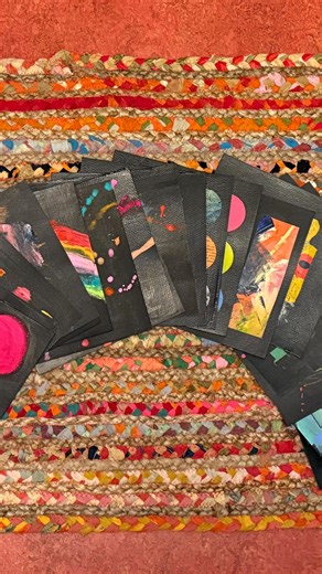 Dayna Davidson Collins on Instagram: "Ta da! My November 2025 Daily Project is complete. For November, I worked on watercolor paper that I painted black then experimented with using a variety of materials. The materials: gouache, acrylics, Marabu Art Crayons, Sakura Solid Markers, soft pastels, oil & cold wax, Posca pens, collage, painted papers, palette paper scraps, fancy cocktail napkins, Fine Line Applicators, Flashe paint, Stabilo Woodies, and Stabilo CarbOthello colored pencils. As an adde