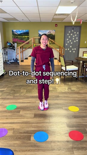 Dot-to-dot sequencing and step! Dual-task training is especially important in fall prevention because many real-life falls happen while multitasking!💡 #occupationaltherapy #occupationaltherapist #otlife #exercise #occupationaltherapystudent
