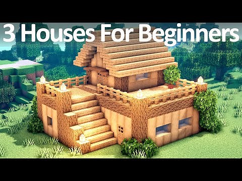 3 Houses For Beginners!! Oak Wood Starter House For Survival Minecraft Tutorial #23