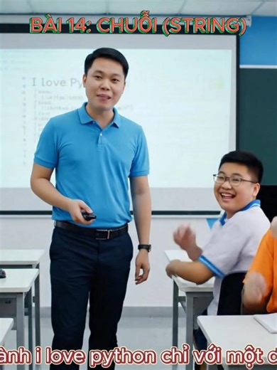BÀI 14: CHUỖI (STRING) Mục tiêu: Giúp học sinh xử lý chữ và văn bản thông minh. Nội dung: Con học cách cắt, ghép, đổi chữ hoa – chữ thường, thay thế ký tự. Đây là nền tảng để sau này làm chatbot, phần mềm quản lý, website. Một kỹ năng rất thực tế trong khóa học lập trình Python tại Vũng Tàu. #stringpython #hocpythoncoban #laptrinhvungtau