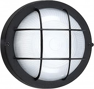 GRUENLICH 8'' Round LED Bulkhead Light, Outdoor Wall Lights Dimmable, Sauna & Exterior Lighting, ETL Rated, 15W 1600 Lumen, 5000K Daylight White, Black Cast Aluminum, Wall/Ceiling Mount, 1 Pack