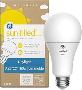 GE Lighting Sun Filled LED Light Bulb, 60 Watt Replacement, Daylight, Medium Base, Dimmable (Pack of 1)