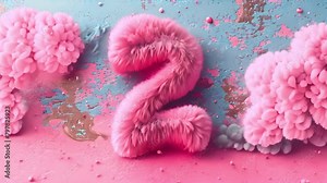 Furry number font. Easy editable digit. Soft and realistic fur. Number with blue fluffy hair