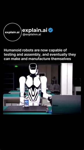 AI | Technology on Instagram: "Humanoid robots have officially reached a new milestone in automation and AI technology. These advanced robots are now capable of performing testing, assembly, precision manufacturing tasks, and supporting industry operations with minimal human assistance. As AI improves and robotics engineering evolves, many experts believe humanoid robots could eventually manufacture, maintain, and build more robots, accelerating automation faster than ever before. This breakthro