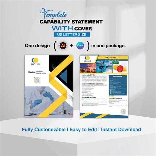 Capability Statement Template Canva   Adobe Illustrator, Editable Source Files, Business Brochure, Government Contracting, Company Profile - Etsy