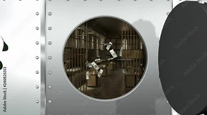Bank Vault features a bank vault opening and money, stocks, and patents flying out and then vault shutting again and stopping the loss of wealth