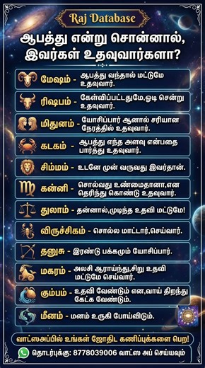ஆபத்து என்றால் எந்த ராசிக்காரர்கள் உடனே உதவுவார்கள்? | Zodiac Secrets | Raj Database #astrology