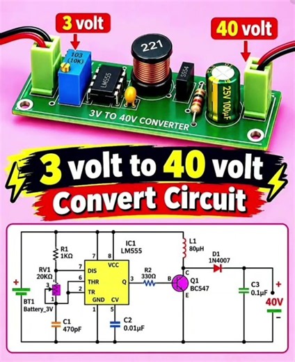3V to 40V DC-DC Boost Converter Circuit – DIY Step-Up Power Supply Module with LM555 Timer and BC547