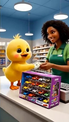 Little duck brings home a cool alloy pull-back car, and the girl can’t stop laughing while playing