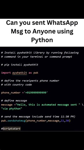 Save it ✔️ .... Share it 🚀 Python code to send whatsapp msg to anyone #python #pythonprogramming